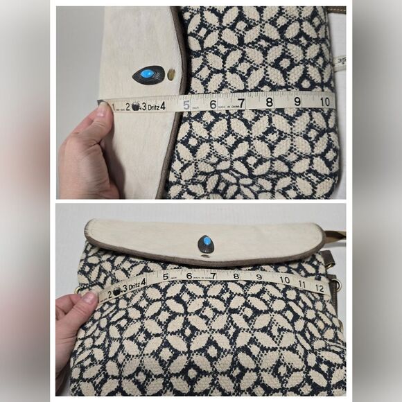 Clea Ray Bohemian Crossbody Bag Canvas And Calf Hair Leather Fur - Picture 8 of 8